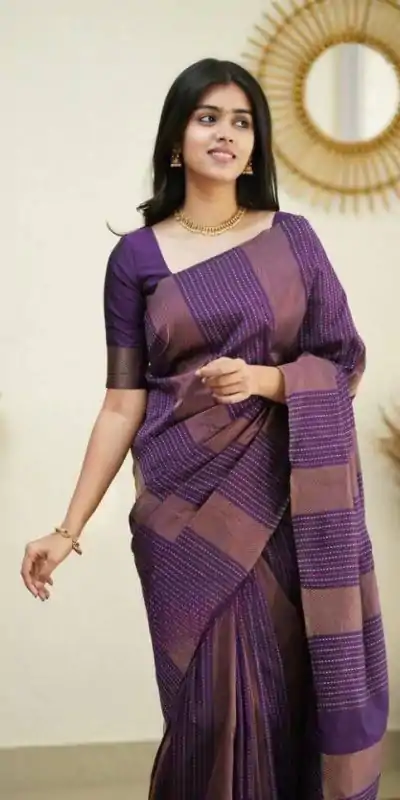 Purple Soft Lichi Silk Rich Pallu Work Border Saree