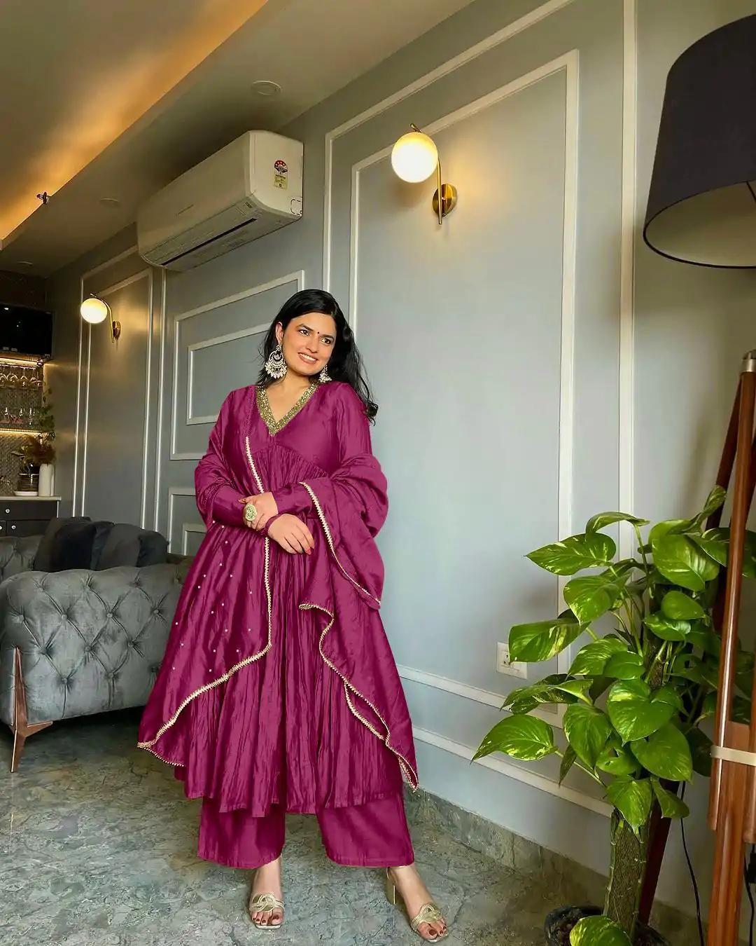 AD 152 Rani Pink Color Pure Chinon Silk Embroidery Gown Fancy Full Sleeve Wedding, Party, Festive, Events Etc. Expected Delivery  4-6 Working Days @1799/ | Jump Suits, Salwar suit, Casual Suits, Creative suits, Designer Suits, Palazzo Suits, Party Wear Suits, Patiala Suits, Straight Suits