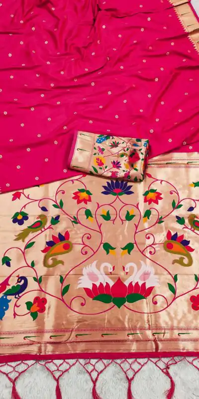 MB 149 Rani Pink Silk Saree with Zari Work & Lace Work. Wedding, Party, Festive, Events, Grab it for ₹2549. Delivery 4-6 Working Days. Shop now. | Designer Sarees, Embroidered Sarees, Sarees, Bollywood Sarees, Creative Sarees, Ethnic Saree, Modern Digital sarees, Party Wear Sarees