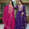 Rani Pink Star Georgette With Embroidery Work Gown