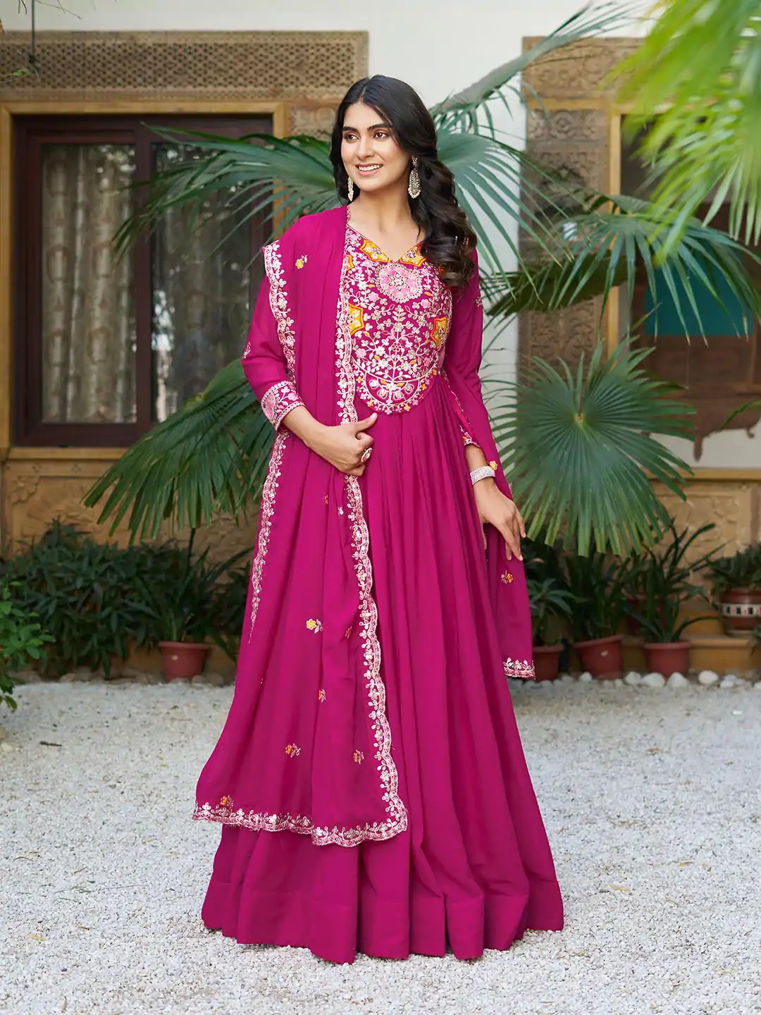 Ram 105 Rani Pink Star Georgette Gown with Embroidery Work & Thread Embroidery. Get it for ₹2049. Delivery 4-6 Working Days. Shop now. | Jump Suits, Salwar suit, Casual Suits, Creative suits, Designer Suits, Palazzo Suits, Party Wear Suits, Patiala Suits, Straight Suits