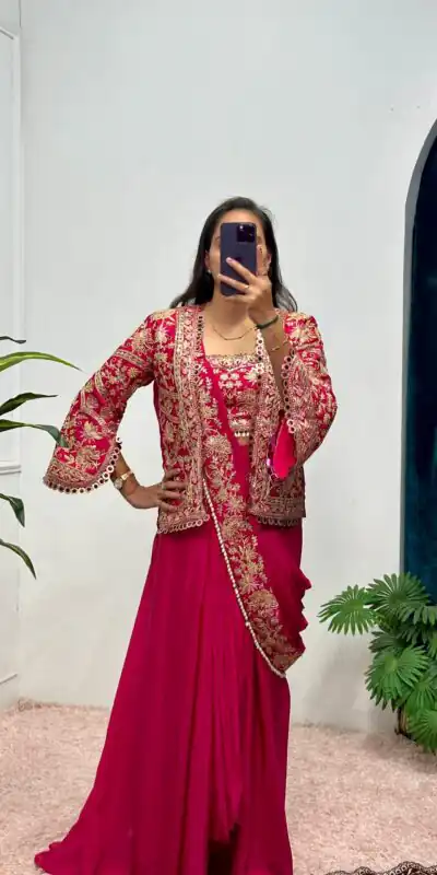 ST 1074 Red Color Chinon Saree with Embroidery Work & Lace Work. Wedding, Party, Festive, Events, Best Price ₹2399. Delivery 4-6 Working Days. Shop now. | Designer Sarees, Embroidered Sarees, Sarees, Bollywood Sarees, Creative Sarees, Ethnic Saree, Modern Digital sarees, Party Wear Sarees