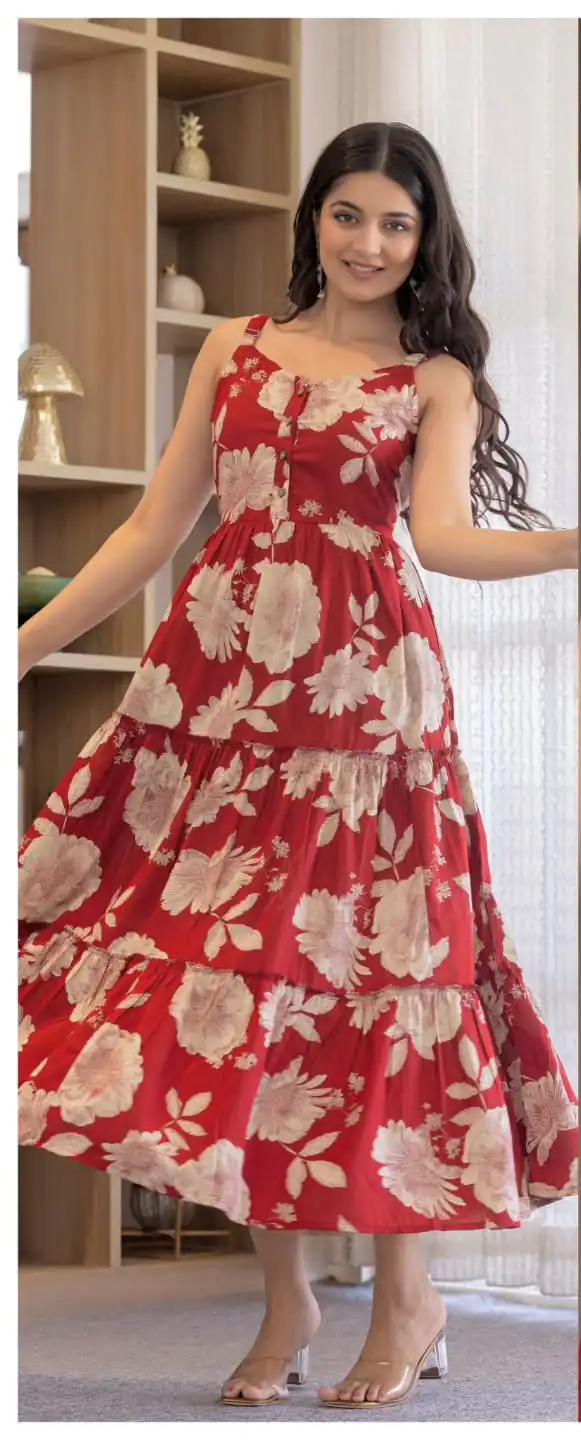 INLI Coral Red Color Cotton With Printed Designer Work Gown . Wedding, Party, Festive, Events, Grab it for ₹1449. Delivery 4-6 Working Days. Shop now. | Gowns, Bollywood Gowns, Creative Gowns, Designer Gowns, Embroidered Gowns, Party Wear Gowns
