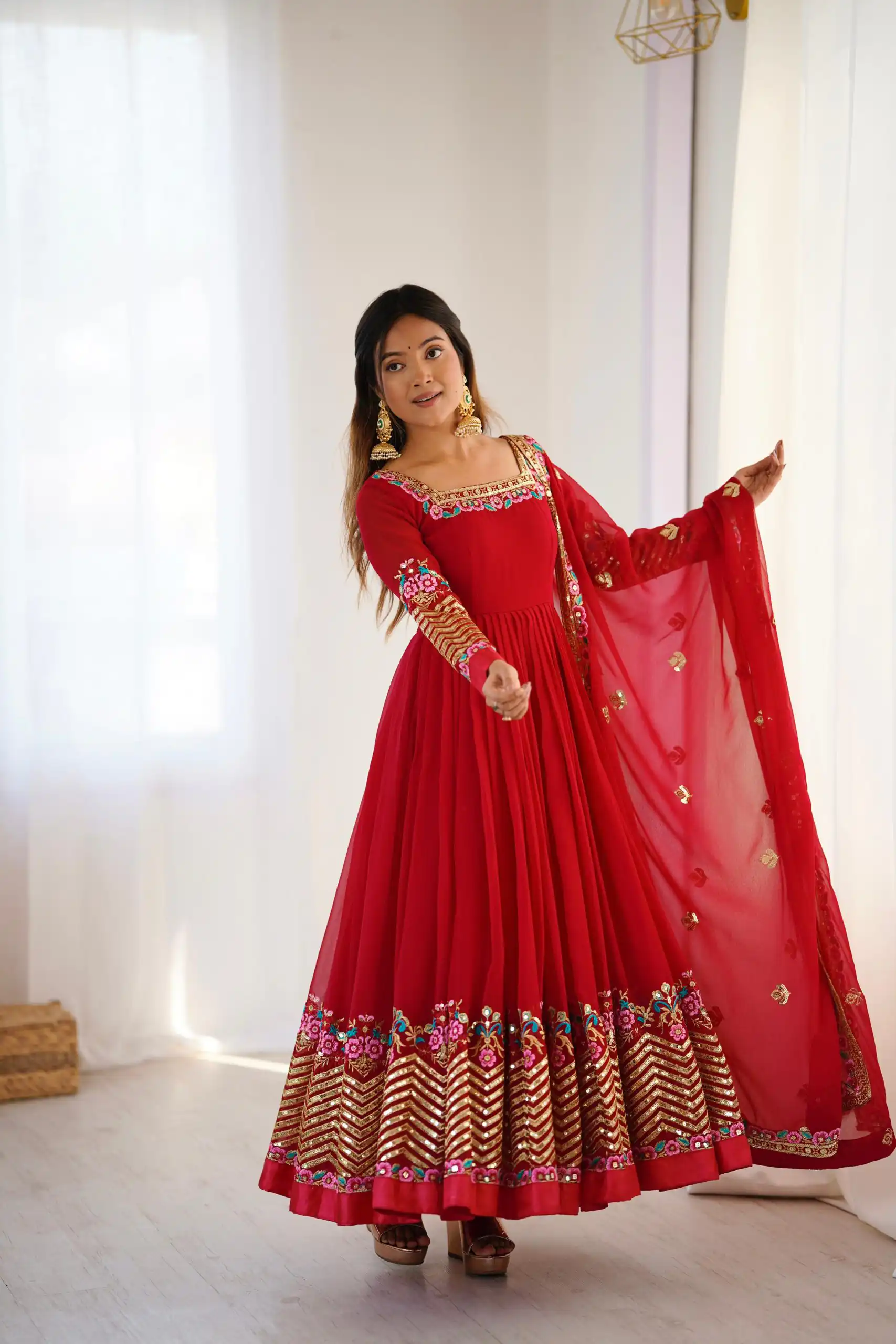 ZF 5010 Red Georgette Gown Perfect for Wedding, Party, Pooja, Ethnic Day, Karwa Chauth – . Best Price ₹2049. Delivery 4-6 Working Days. Shop now. | Jump Suits, Salwar suit, Casual Suits, Creative suits, Designer Suits, Palazzo Suits, Party Wear Suits, Patiala Suits, Straight Suits