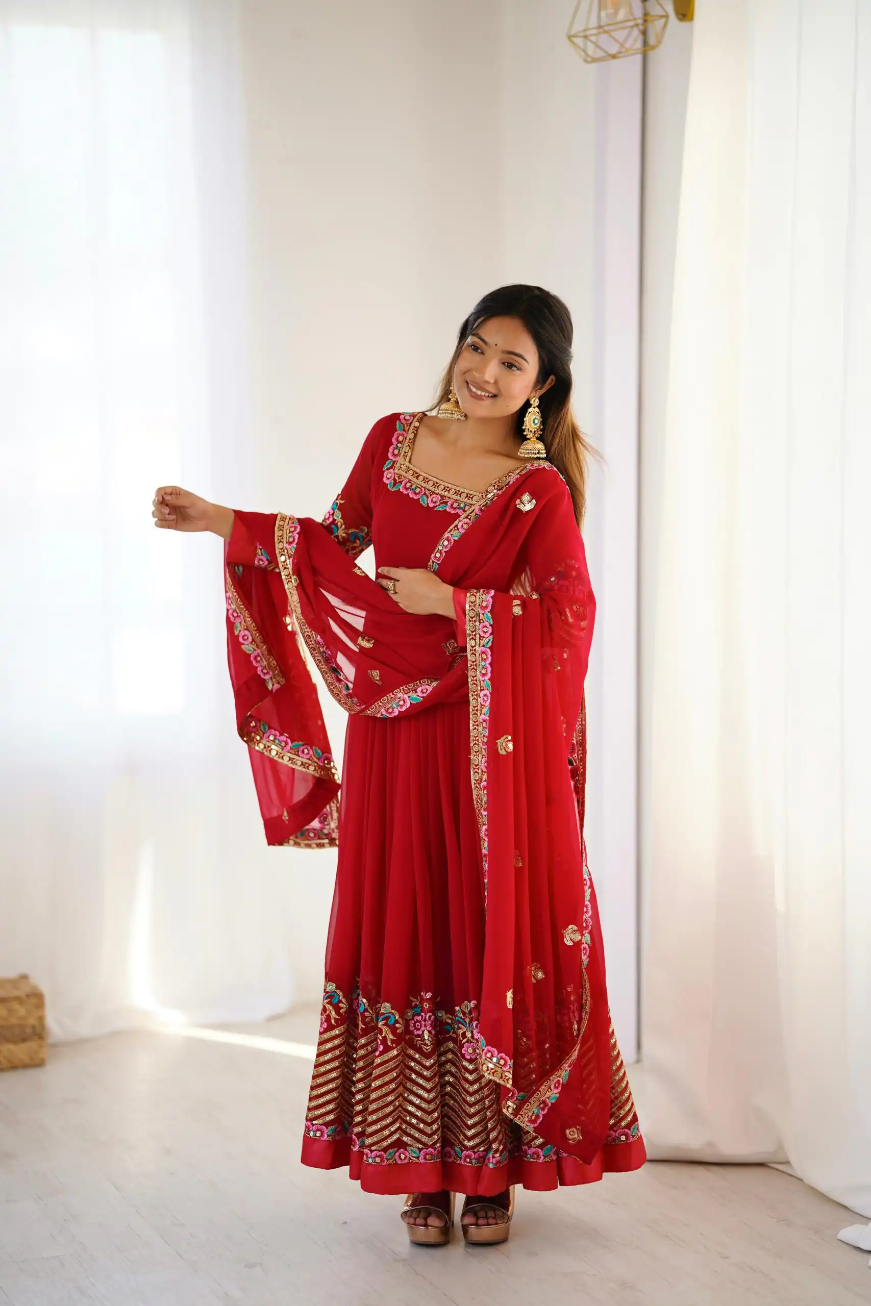ZF 5010 Red Georgette Gown Perfect for Wedding, Party, Pooja, Ethnic Day, Karwa Chauth – . Best Price ₹2049. Delivery 4-6 Working Days. Shop now. | Jump Suits, Salwar suit, Casual Suits, Creative suits, Designer Suits, Palazzo Suits, Party Wear Suits, Patiala Suits, Straight Suits