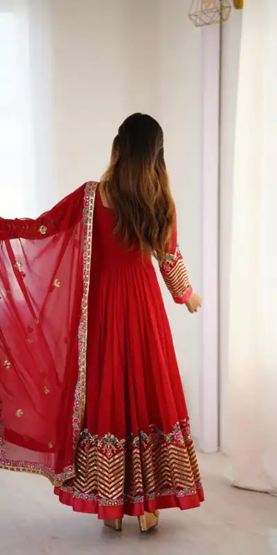ZF 5010 Red Georgette Gown Perfect for Wedding, Party, Pooja, Ethnic Day, Karwa Chauth – . Best Price ₹2049. Delivery 4-6 Working Days. Shop now. | Jump Suits, Salwar suit, Casual Suits, Creative suits, Designer Suits, Palazzo Suits, Party Wear Suits, Patiala Suits, Straight Suits