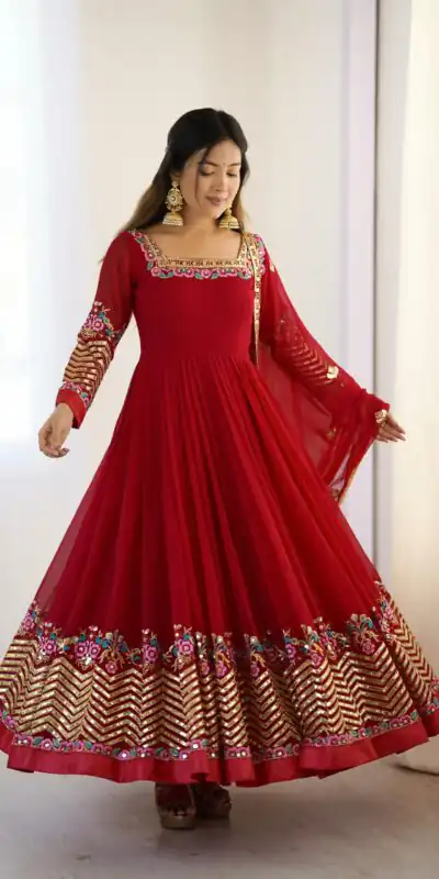 ZF 5010 Red Georgette Gown Perfect for Wedding, Party, Pooja, Ethnic Day, Karwa Chauth – . Best Price ₹2049. Delivery 4-6 Working Days. Shop now. | Jump Suits, Salwar suit, Casual Suits, Creative suits, Designer Suits, Palazzo Suits, Party Wear Suits, Patiala Suits, Straight Suits