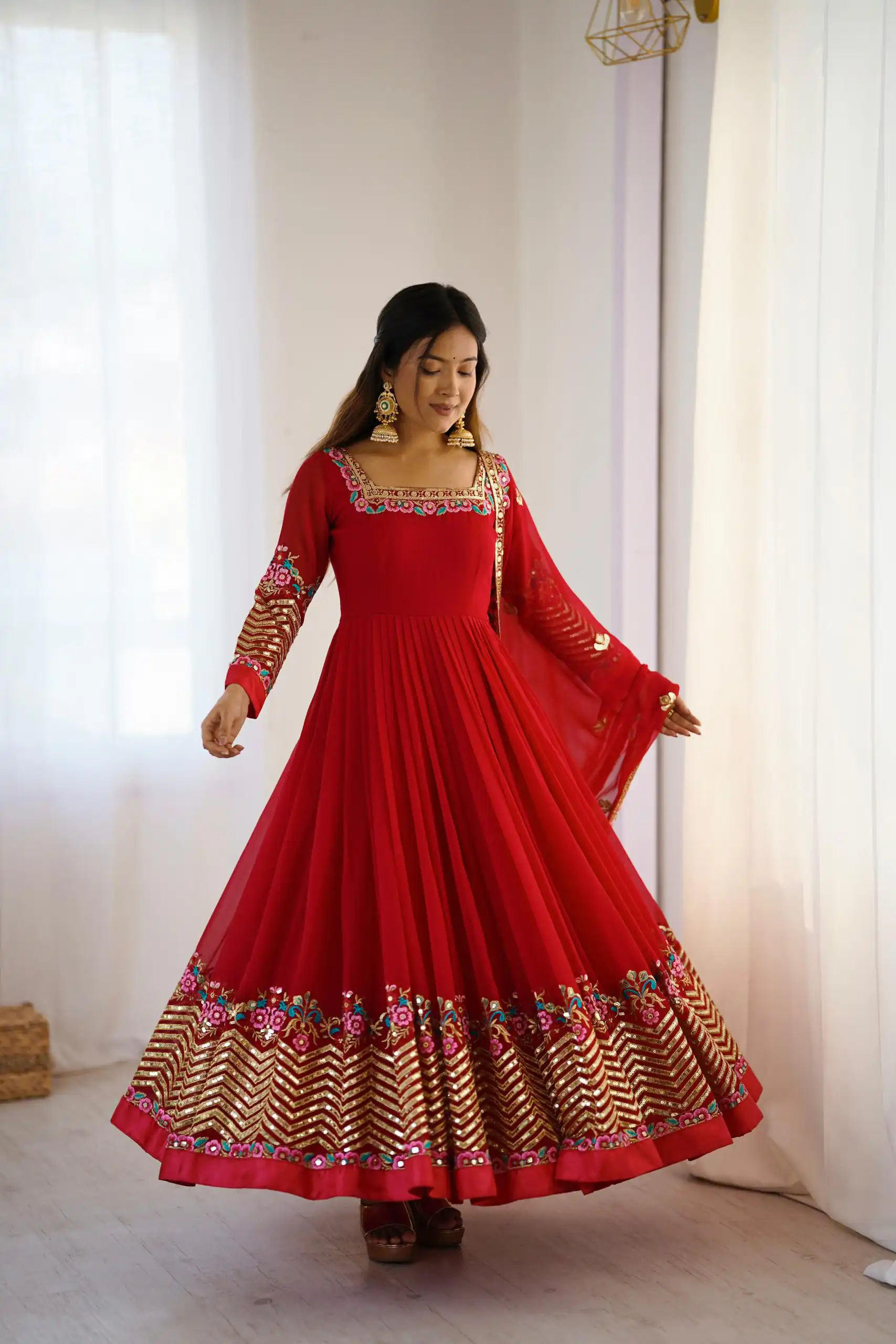ZF 5010 Red Georgette Gown Perfect for Wedding, Party, Pooja, Ethnic Day, Karwa Chauth – . Best Price ₹2049. Delivery 4-6 Working Days. Shop now. | Jump Suits, Salwar suit, Casual Suits, Creative suits, Designer Suits, Palazzo Suits, Party Wear Suits, Patiala Suits, Straight Suits