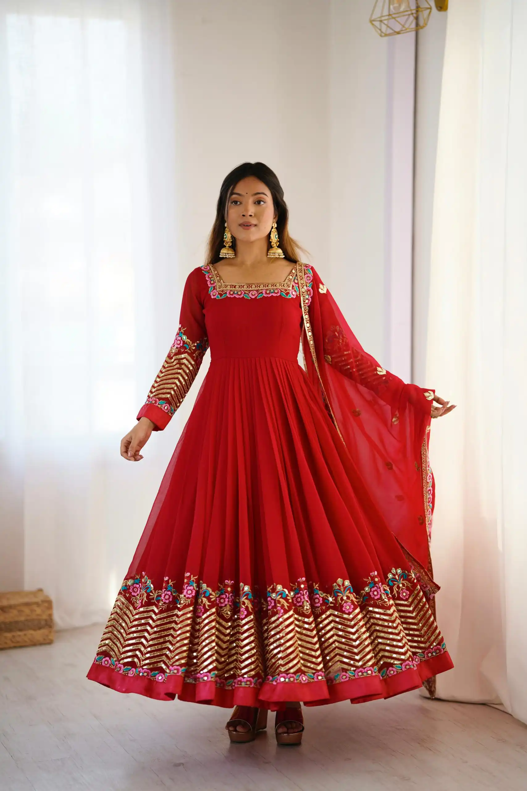 ZF 5010 Red Georgette Gown Perfect for Wedding, Party, Pooja, Ethnic Day, Karwa Chauth – . Best Price ₹2049. Delivery 4-6 Working Days. Shop now. | Jump Suits, Salwar suit, Casual Suits, Creative suits, Designer Suits, Palazzo Suits, Party Wear Suits, Patiala Suits, Straight Suits