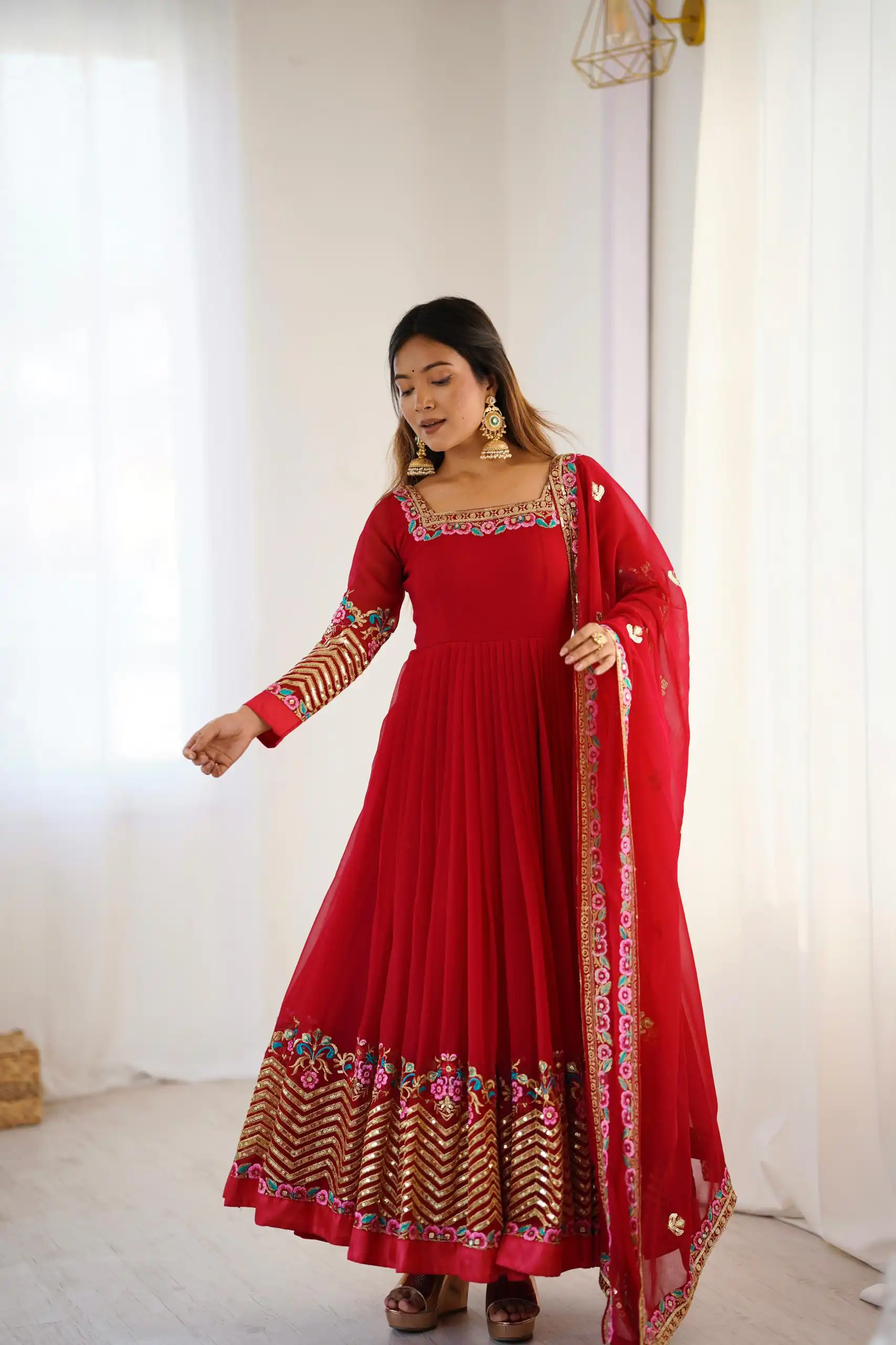 ZF 5010 Red Georgette Gown Perfect for Wedding, Party, Pooja, Ethnic Day, Karwa Chauth – . Best Price ₹2049. Delivery 4-6 Working Days. Shop now. | Jump Suits, Salwar suit, Casual Suits, Creative suits, Designer Suits, Palazzo Suits, Party Wear Suits, Patiala Suits, Straight Suits