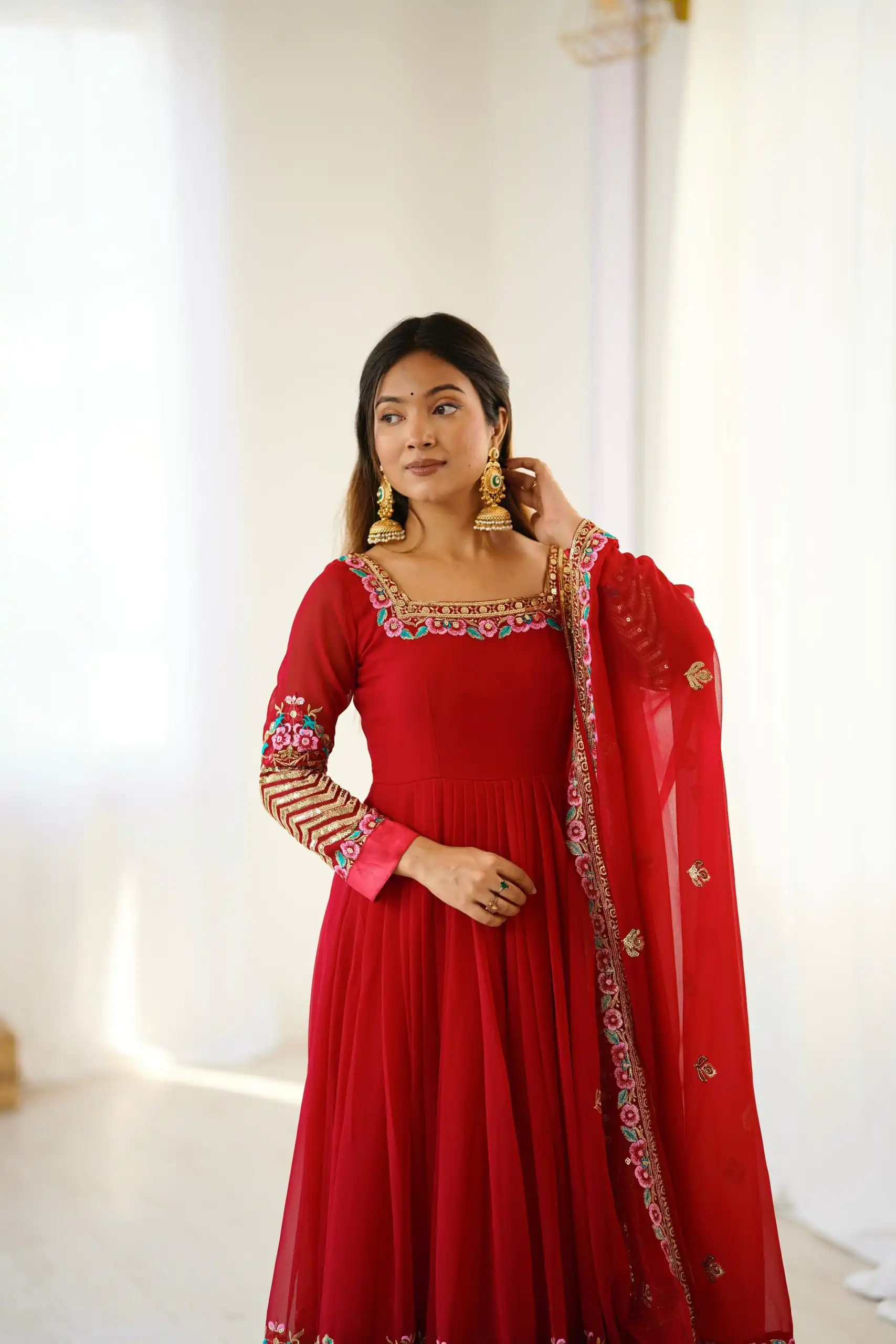 ZF 5010 Red Georgette Gown Perfect for Wedding, Party, Pooja, Ethnic Day, Karwa Chauth – . Best Price ₹2049. Delivery 4-6 Working Days. Shop now. | Jump Suits, Salwar suit, Casual Suits, Creative suits, Designer Suits, Palazzo Suits, Party Wear Suits, Patiala Suits, Straight Suits