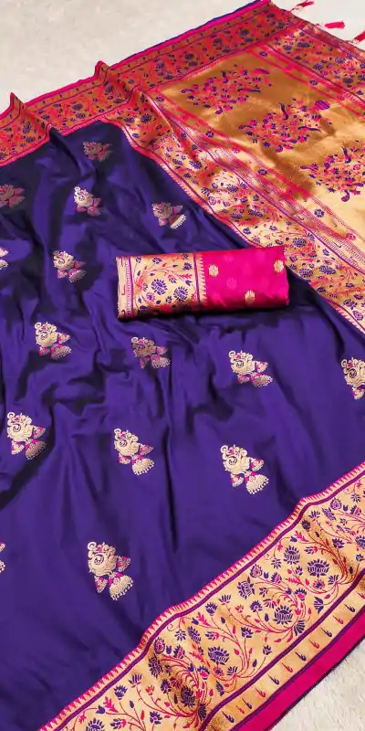 Royal Blue Banarasi Silk Lace Work Zari Work Saree