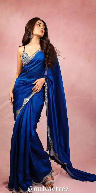 Royal Blue Vichitra Silk Sequins Work Saree