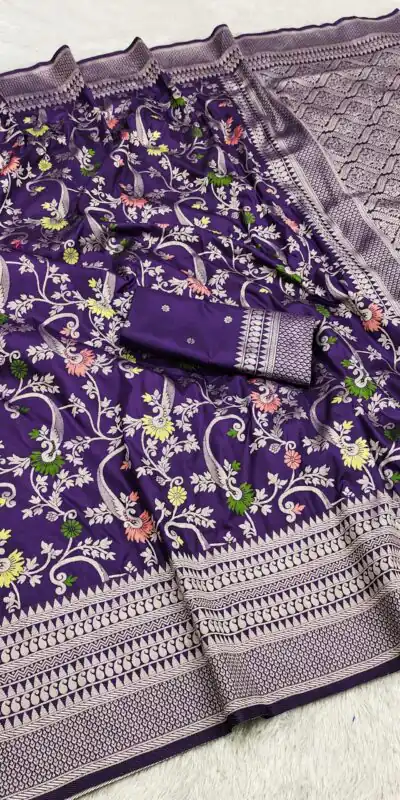 MB 105 Royal Purple in Color Khaddi Pashmina Lace Work & Zari Work Saree . Special Price ₹1999. Delivery 4-6 Working Days. Shop now. | Designer Sarees, Embroidered Sarees, Sarees, Bollywood Sarees, Creative Sarees, Ethnic Saree, Modern Digital sarees, Party Wear Sarees