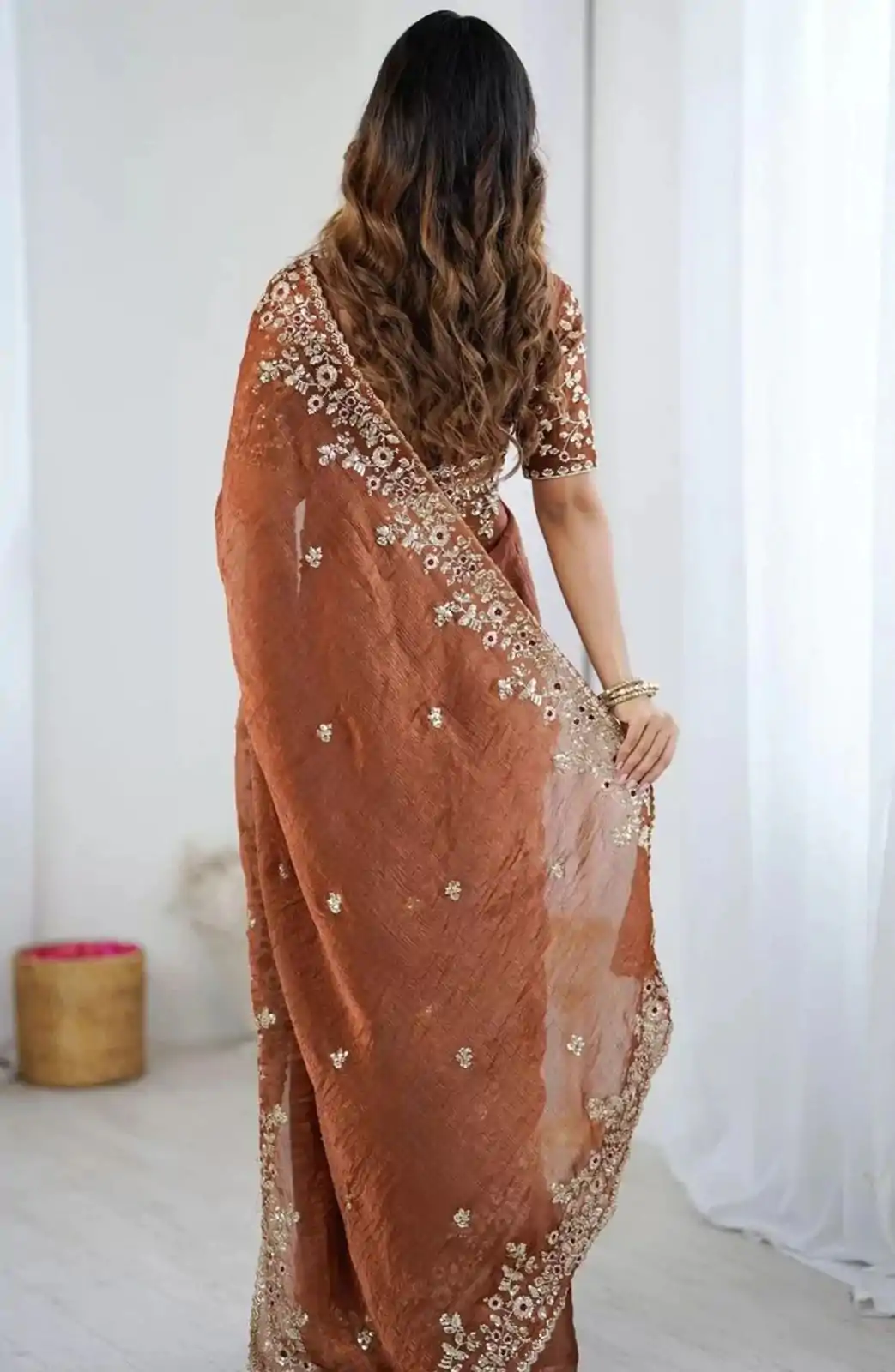 AC MISTY Rust in Fandy Chiffon Embroidery Work & Sequins Work Saree . Available at ₹1999 only. Delivery 4-6 Working Days. Shop now. | Designer Sarees, Embroidered Sarees, Sarees, Bollywood Sarees, Creative Sarees, Ethnic Saree, Modern Digital sarees, Party Wear Sarees