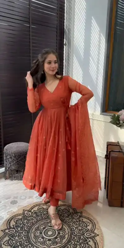 SRK 5184 Rust Color Georgette Embroidery Work Salwar Suit Wedding, Party, Festive, Events Expected Delivery 4-6 Working Days @ 2049/- | Jump Suits, Salwar suit, Casual Suits, Creative suits, Designer Suits, Palazzo Suits, Party Wear Suits, Patiala Suits, Straight Suits