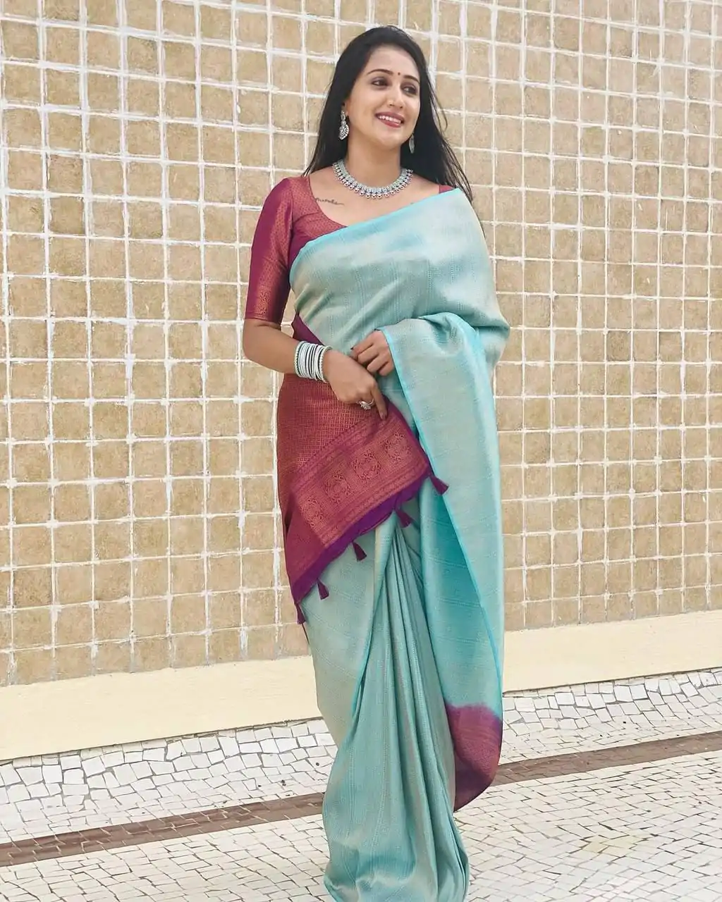 KP 4084 Sky Blue Soft Lichi Silk Saree with Lace Work & Lace Border. Festive Deal ₹1399. Delivery 4-6 Working Days. Shop now. | Designer Sarees, Embroidered Sarees, Sarees, Bollywood Sarees, Creative Sarees, Ethnic Saree, Modern Digital sarees, Party Wear Sarees