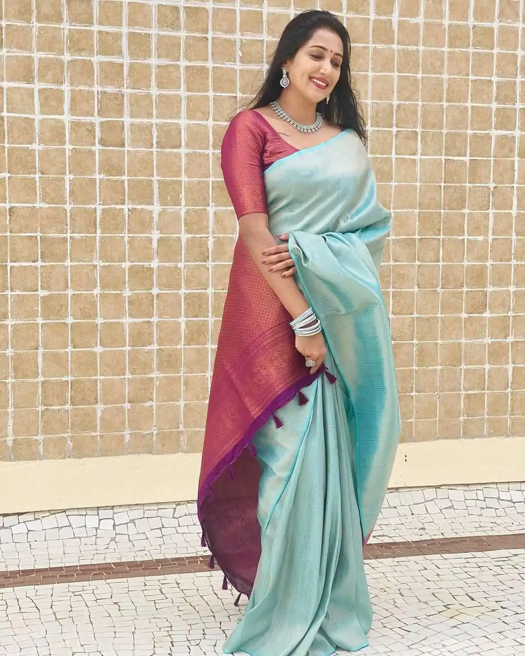 KP 4084 Sky Blue Soft Lichi Silk Saree with Lace Work & Lace Border. Festive Deal ₹1399. Delivery 4-6 Working Days. Shop now. | Designer Sarees, Embroidered Sarees, Sarees, Bollywood Sarees, Creative Sarees, Ethnic Saree, Modern Digital sarees, Party Wear Sarees