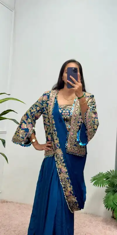 ST 1074 Teal Color Chinon Saree with Embroidery Work & Lace Work. Wedding, Party, Festive, Events, Best Price ₹2399. Delivery 4-6 Working Days. Shop now. | Designer Sarees, Embroidered Sarees, Sarees, Bollywood Sarees, Creative Sarees, Ethnic Saree, Modern Digital sarees, Party Wear Sarees