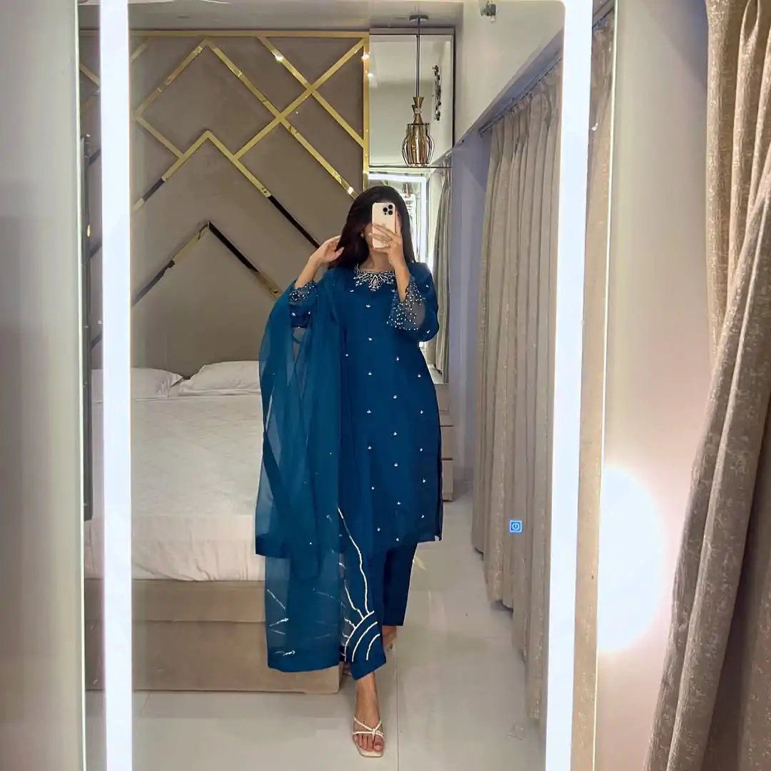 LG 1953 Teal Moss Satin Salwar Suit with Embroidery Work & Bead Work. Now at just ₹1999. Delivery 4-6 Working Days. Shop now. | Jump Suits, Salwar suit, Casual Suits, Creative suits, Designer Suits, Palazzo Suits, Party Wear Suits, Patiala Suits, Straight Suits