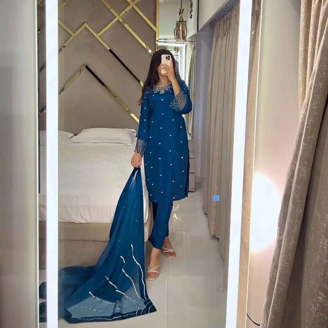 LG 1953 Teal Moss Satin Salwar Suit with Embroidery Work & Bead Work. Now at just ₹1999. Delivery 4-6 Working Days. Shop now. | Jump Suits, Salwar suit, Casual Suits, Creative suits, Designer Suits, Palazzo Suits, Party Wear Suits, Patiala Suits, Straight Suits