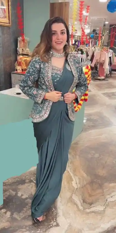 Teal Rangoli Silk Embroidery Work Saree