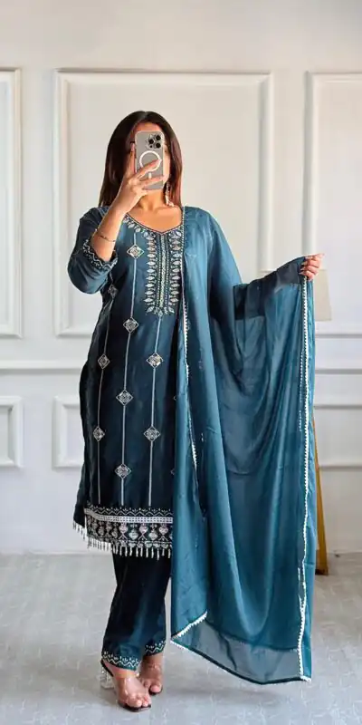 VLM 249 Teal Star Georgette Salwar Suit with Lace Work. Wedding, Party, Festive, Events Grab it for ₹1799. Delivery 4-6 Working Days. Shop now. | Jump Suits, Salwar suit, Casual Suits, Creative suits, Designer Suits, Palazzo Suits, Party Wear Suits, Patiala Suits, Straight Suits