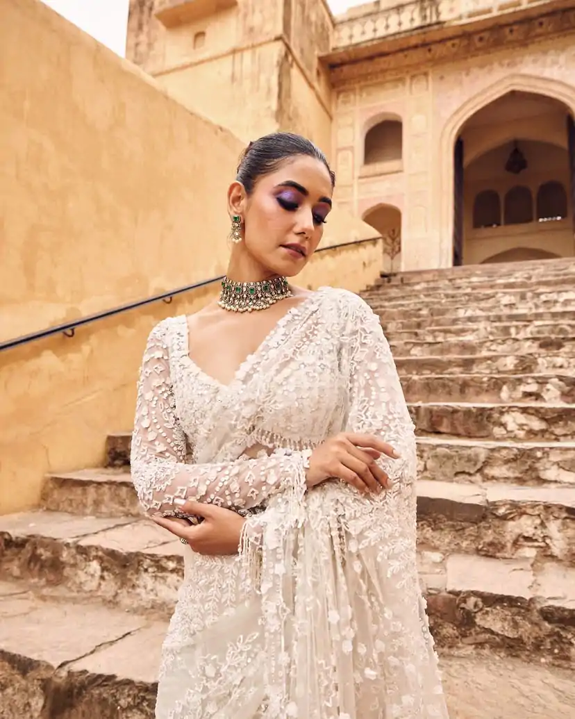 DF 3438 White Butterfly Net Saree with Sequins Work & Embroidery Work. Introductory Price ₹1799. Delivery 4-6 Working Days. Shop now. | Designer Sarees, Embroidered Sarees, Sarees, Bollywood Sarees, Creative Sarees, Ethnic Saree, Modern Digital sarees, Party Wear Sarees