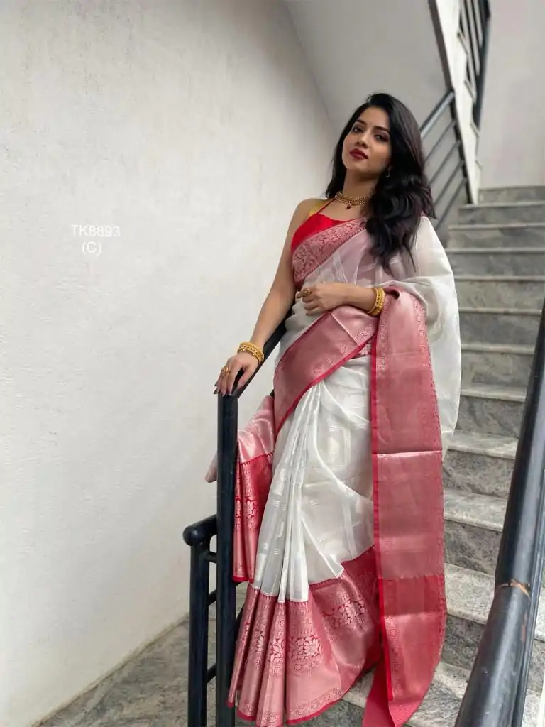 KPR 148 White Soft Lichi Silk Saree Perfect for Wedding, Party, Mehendi, Ganesh Chaturthi, Raksha Bandhan – . Introductory Price ₹1449. Delivery 4-6 | Designer Sarees, Embroidered Sarees, Sarees, Bollywood Sarees, Creative Sarees, Ethnic Saree, Modern Digital sarees, Party Wear Sarees
