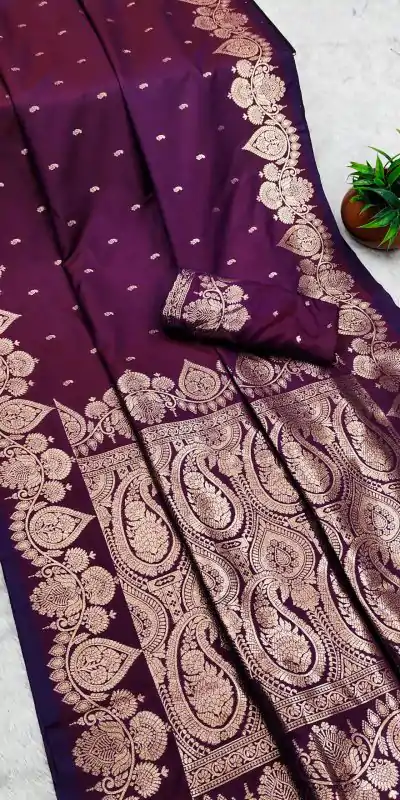 Wine Banarasi Silk Zari Work Saree