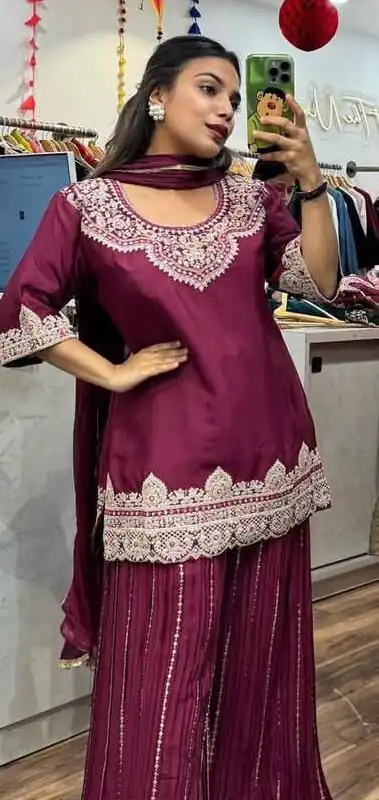 ND 5029 Wine Chinon Silk with Lace Work & Embroidery Work Salwar Suit . Special Price ₹2099. Delivery 4-6 Working Days. Shop now. | Jump Suits, Salwar suit, Casual Suits, Creative suits, Designer Suits, Palazzo Suits, Party Wear Suits, Patiala Suits, Straight Suits