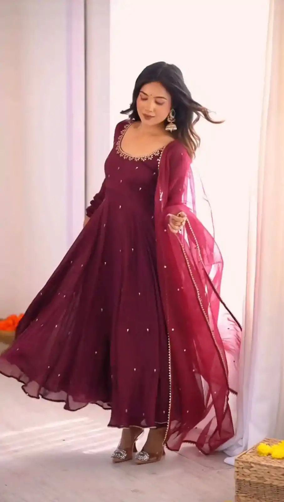 ZSR 3148 Wine Fox Georgette Gown Perfect for Wedding, Party, Traditional Day, Diwali, Anniversary – . Introductory Price ₹1949. Delivery 4-6 Working Days | Gowns, Bollywood Gowns, Creative Gowns, Designer Gowns, Embroidered Gowns, Party Wear Gowns