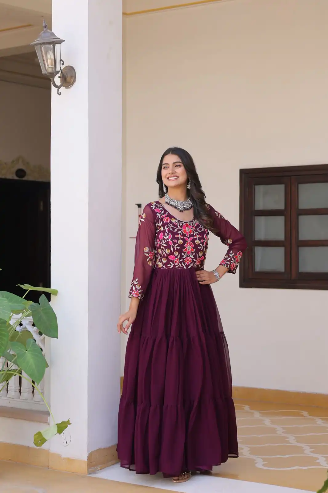 Ram 082 Wine Fox Georgette Gown Perfect for Wedding, Party, Sangeet, Durga Puja, Reception – . Grab it for ₹1849. Delivery 4-6 Working Days. Shop now. | Jump Suits, Salwar suit, Casual Suits, Creative suits, Designer Suits, Palazzo Suits, Party Wear Suits, Patiala Suits, Straight Suits