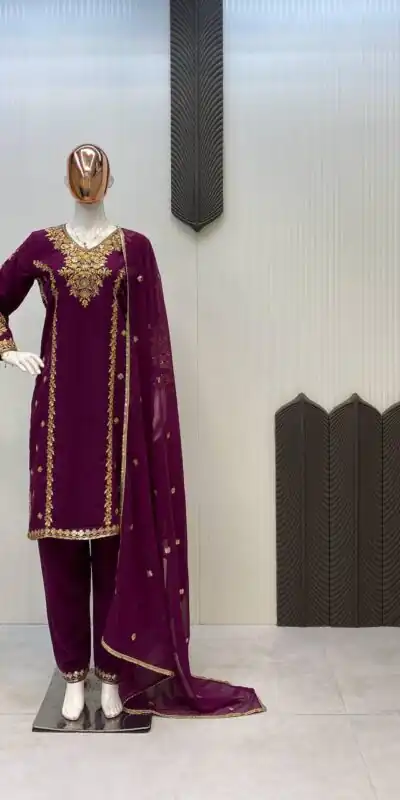 LG 1933 Wine Georgette with Embroidery Work & Lace Work Salwar Suit . Get it for ₹1899. Delivery 4-6 Working Days. Shop now. | Jump Suits, Salwar suit, Casual Suits, Creative suits, Designer Suits, Palazzo Suits, Party Wear Suits, Patiala Suits, Straight Suits