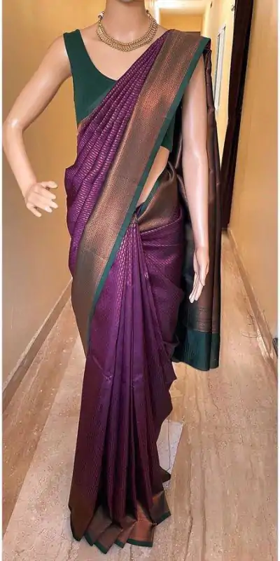 Wine Lichi Silk Jacquard Border Lace Work Saree