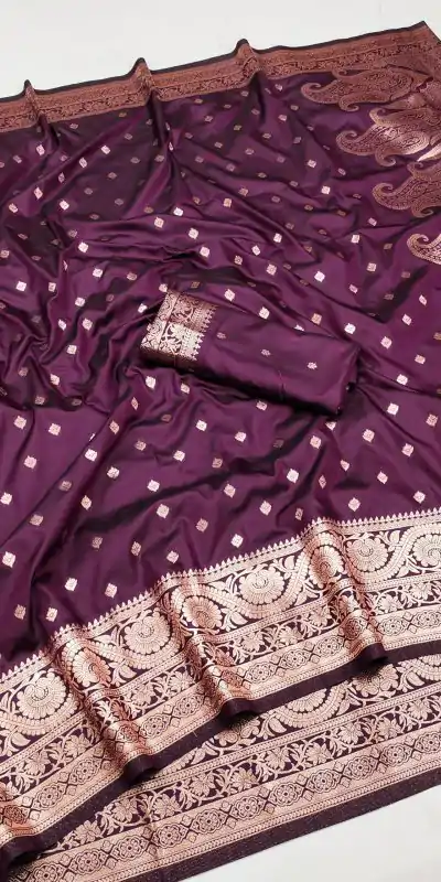 Wine Soft Banarasi Silk Zari Lace Work Saree