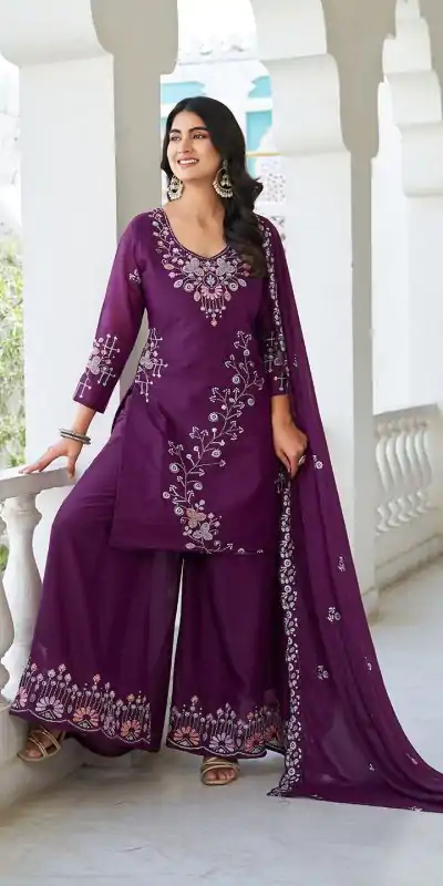 Wine Star Georgette With Embroidery Work Salwar Suit