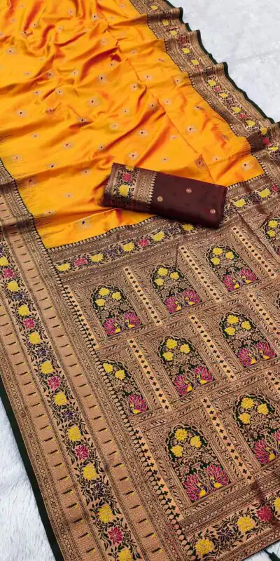MB 18 Yellow Color Banarasi silk Saree with Zari Work & Lace Work. Affordable Price ₹2449. Delivery 4-6 Working Days. Shop now. | Designer Sarees, Embroidered Sarees, Sarees, Bollywood Sarees, Creative Sarees, Ethnic Saree, Modern Digital sarees, Party Wear Sarees
