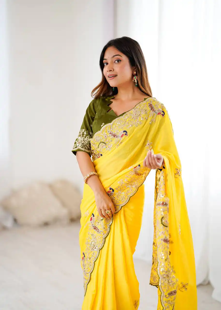 KP 3038 Yellow Soft Lichi Silk with Lace Border & Lace Work Saree . Special Price ₹1349. Delivery 4-6 Working Days. Shop now. | Designer Sarees, Embroidered Sarees, Sarees, Bollywood Sarees, Creative Sarees, Ethnic Saree, Modern Digital sarees, Party Wear Sarees