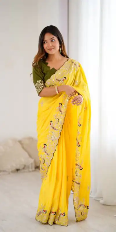 KP 3038 Yellow Soft Lichi Silk with Lace Border & Lace Work Saree . Special Price ₹1349. Delivery 4-6 Working Days. Shop now. | Designer Sarees, Embroidered Sarees, Sarees, Bollywood Sarees, Creative Sarees, Ethnic Saree, Modern Digital sarees, Party Wear Sarees