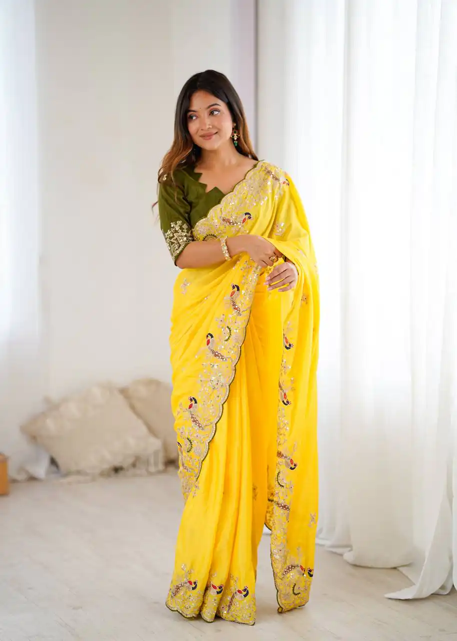 KP 3038 Yellow Soft Lichi Silk with Lace Border & Lace Work Saree . Special Price ₹1349. Delivery 4-6 Working Days. Shop now. | Designer Sarees, Embroidered Sarees, Sarees, Bollywood Sarees, Creative Sarees, Ethnic Saree, Modern Digital sarees, Party Wear Sarees