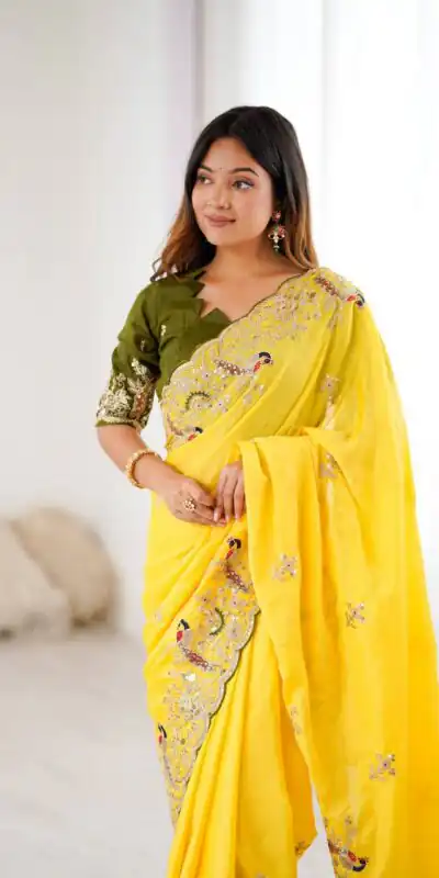 KP 3038 Yellow Soft Lichi Silk with Lace Border & Lace Work Saree . Special Price ₹1349. Delivery 4-6 Working Days. Shop now. | Designer Sarees, Embroidered Sarees, Sarees, Bollywood Sarees, Creative Sarees, Ethnic Saree, Modern Digital sarees, Party Wear Sarees