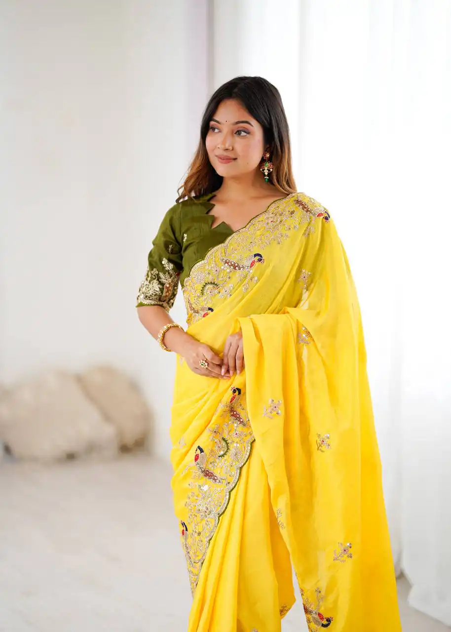 KP 3038 Yellow Soft Lichi Silk with Lace Border & Lace Work Saree . Special Price ₹1349. Delivery 4-6 Working Days. Shop now. | Designer Sarees, Embroidered Sarees, Sarees, Bollywood Sarees, Creative Sarees, Ethnic Saree, Modern Digital sarees, Party Wear Sarees