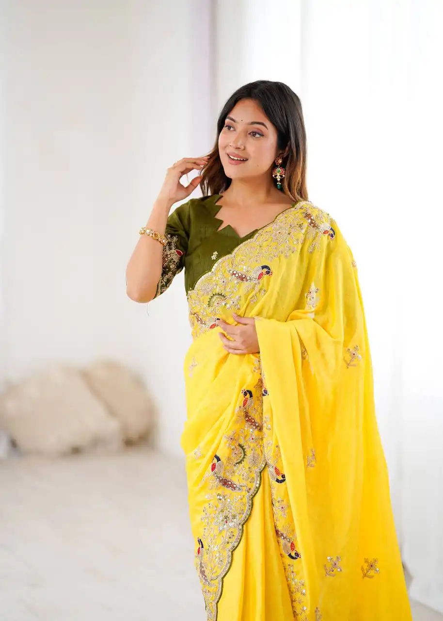 KP 3038 Yellow Soft Lichi Silk with Lace Border & Lace Work Saree . Special Price ₹1349. Delivery 4-6 Working Days. Shop now. | Designer Sarees, Embroidered Sarees, Sarees, Bollywood Sarees, Creative Sarees, Ethnic Saree, Modern Digital sarees, Party Wear Sarees
