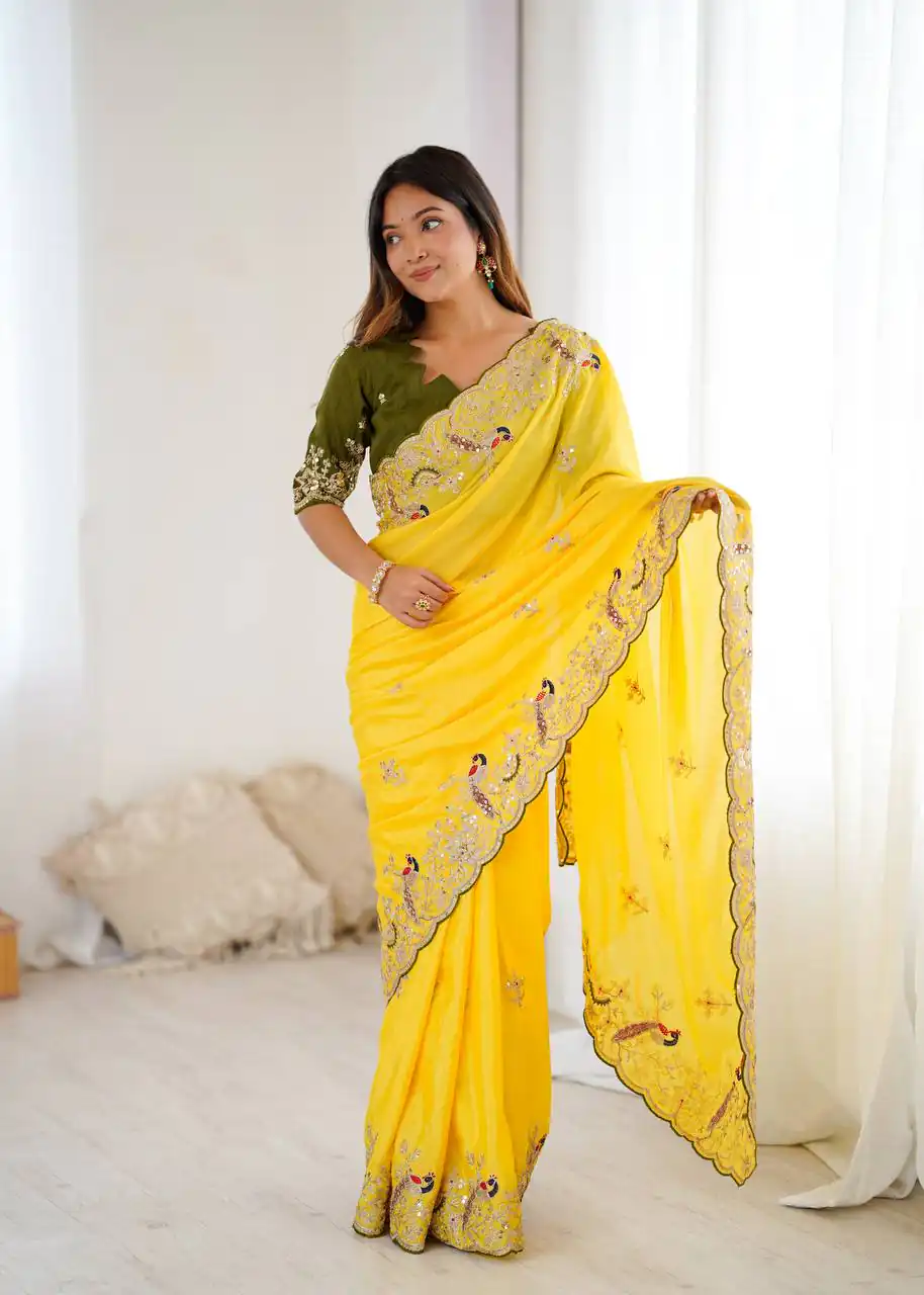 KP 3038 Yellow Soft Lichi Silk with Lace Border & Lace Work Saree . Special Price ₹1349. Delivery 4-6 Working Days. Shop now. | Designer Sarees, Embroidered Sarees, Sarees, Bollywood Sarees, Creative Sarees, Ethnic Saree, Modern Digital sarees, Party Wear Sarees