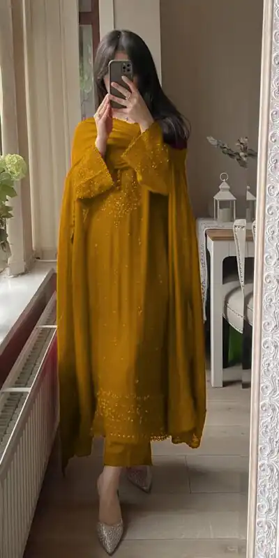 LG 2002 Yellow Georgette With Embroidery Work Salwar Suit . Wedding, Party, Festive, Events, Affordable Price ₹1999. Delivery 4-6 Working Days. Shop now. | Jump Suits, Tops & Bottoms, Track Suits, Salwar suit, Casual Suits, Creative suits, Designer Suits, Palazzo Suits, Party Wear Suits, Patiala Suits, Straight Suits, Trendy Wear