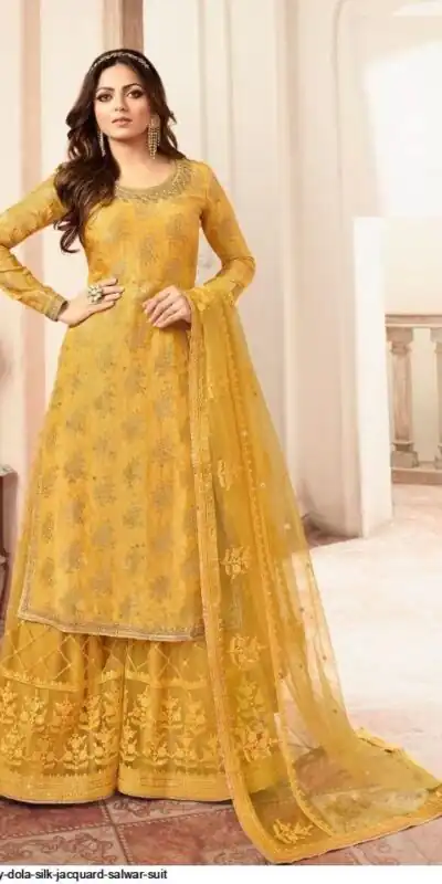 FC L.t 5401 Yellow Color Jacquard Silk Georgette Diamond Sharara Suit Wedding, Party, Festive Expected Delivery 4-6 Working Days  @2999/- | Jump Suits, Salwar suit, Casual Suits, Creative suits, Designer Suits, Palazzo Suits, Party Wear Suits, Patiala Suits, Straight Suits