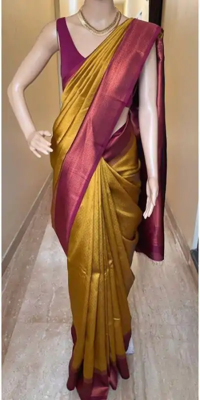 Yellow Lichi Silk Jacquard Border Lace Work Saree