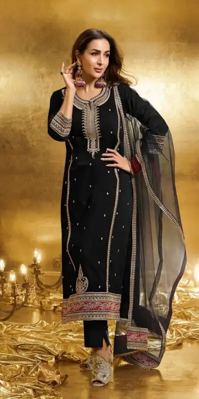 KF 1708 Black Faux Georgette Salwar Suit with Embroidery Work. Available at ₹1999 only. Delivery 4-6 Working Days. Shop now. | Jump Suits, Tops & Bottoms, Track Suits, Salwar suit, Casual Suits, Creative suits, Designer Suits, Palazzo Suits, Party Wear Suits, Patiala Suits, Straight Suits, Trendy Wear