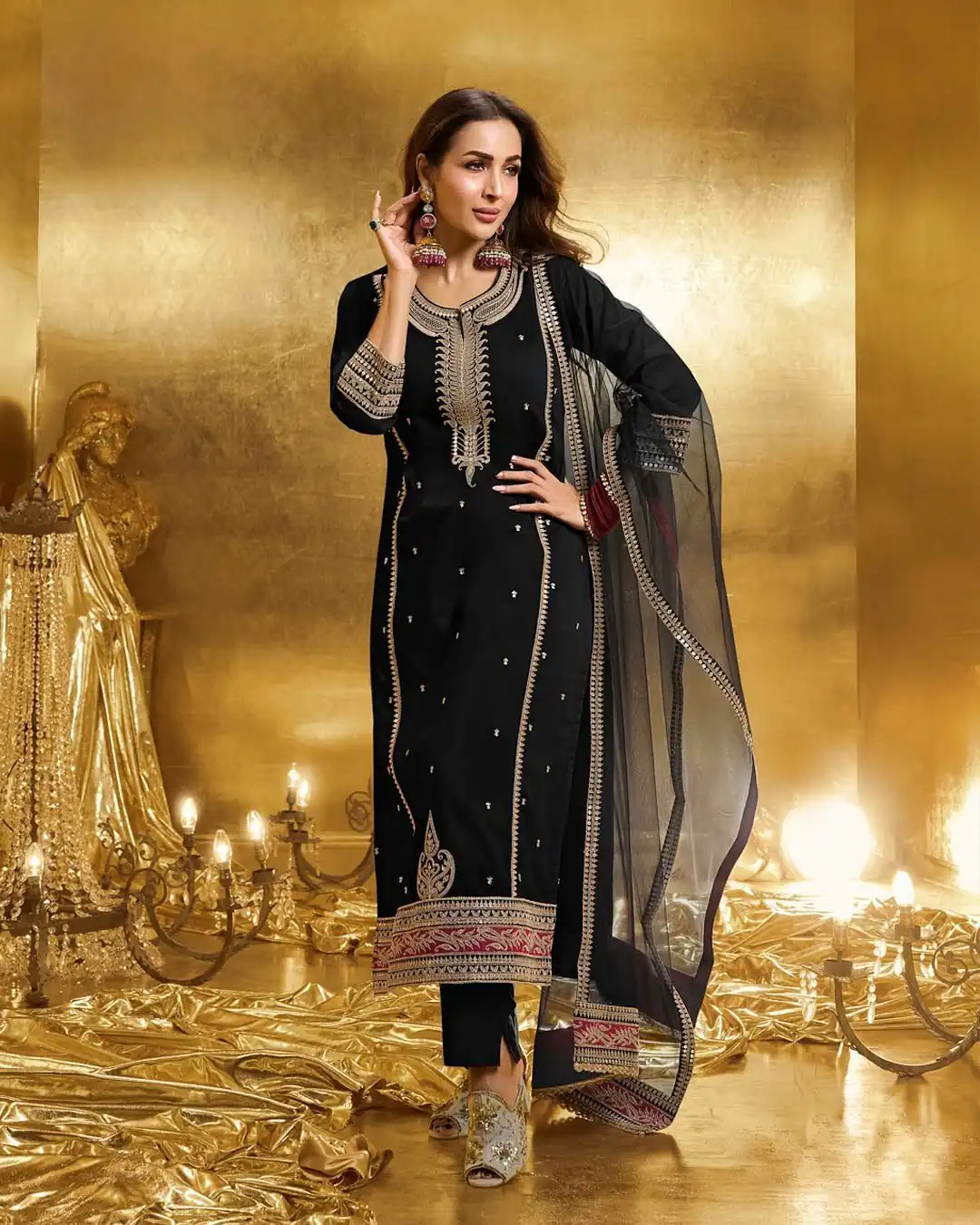KF 1708 Black Faux Georgette Salwar Suit with Embroidery Work. Available at ₹1999 only. Delivery 4-6 Working Days. Shop now. | Jump Suits, Tops & Bottoms, Track Suits, Salwar suit, Casual Suits, Creative suits, Designer Suits, Palazzo Suits, Party Wear Suits, Patiala Suits, Straight Suits, Trendy Wear